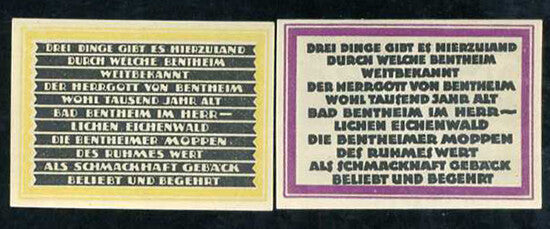 GERMANY SET 2 UNC 25 50 PFENNIG BENT HEIM BENTHEIM 1918-33 EMERGENCY NOTGELD