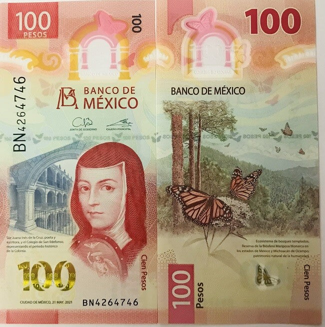 Mexico 100 Pesos 2021 P 131 Polymer Random Prefix & Signature UNC