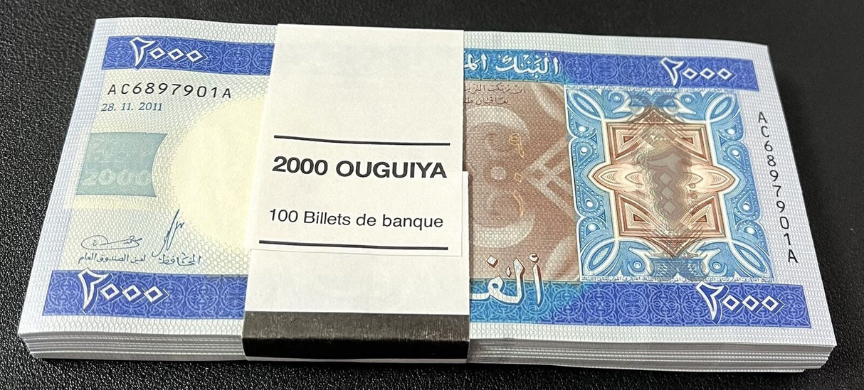 Mauritania 2000 Ouguiya 2011 P 20 UNC LOT 100 PCS 1 Bundle