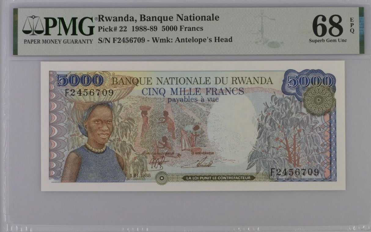 Rwanda 5000 Francs 1988 P 22 Superb Gem UNC PMG 68 EPQ
