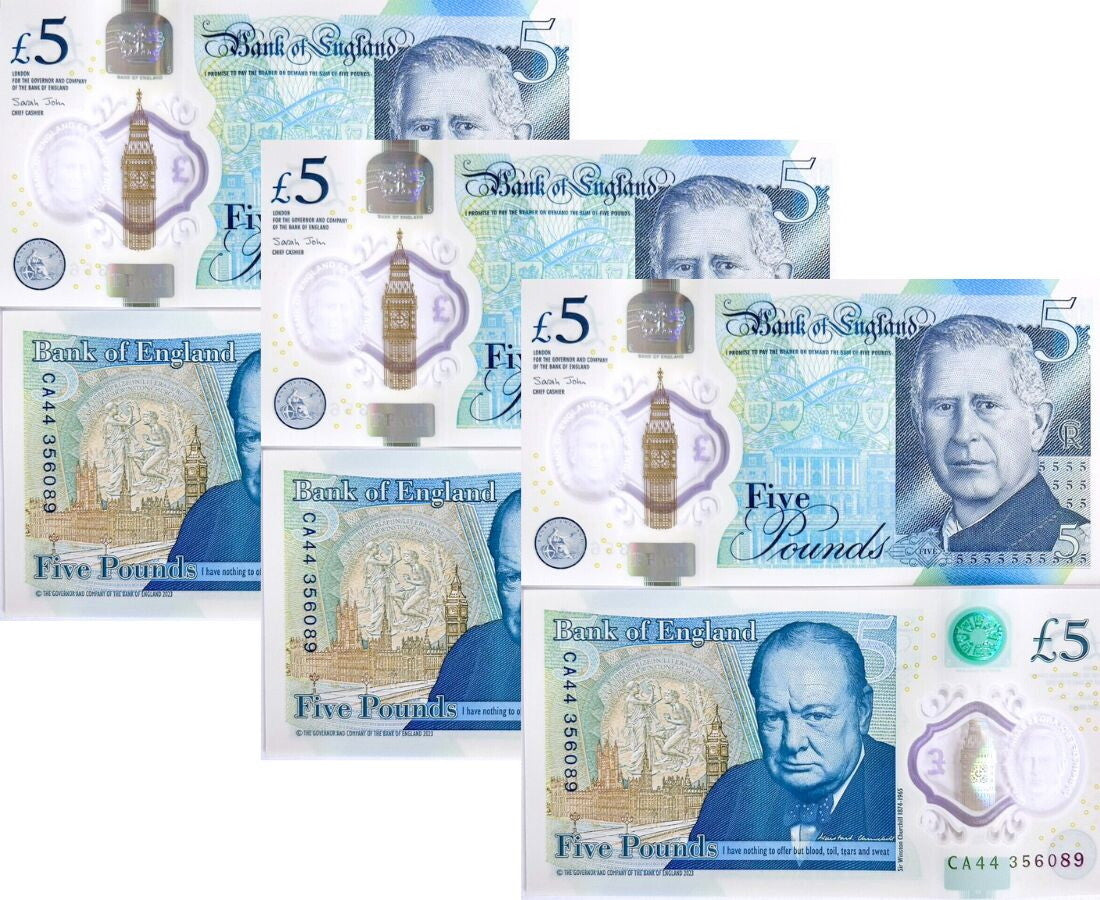 GREAT BRITAIN 5 Pounds 2023 2024 P 398 NEW King Charles III Polymer LOT 3 UNC