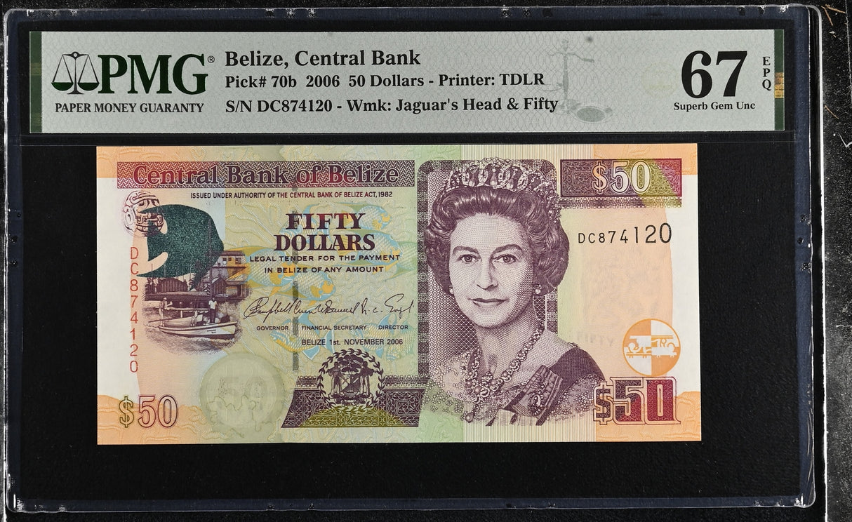 Belize 50 Dollars 2006 P 70 b Superb Gem UNC PMG 67 EPQ