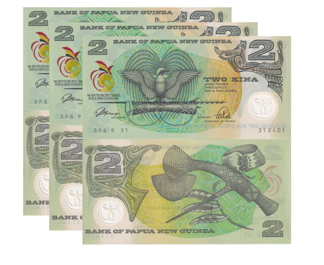 Papua New Guinea 2 Kina 1991 P 12 Polymer UNC LOT 3 PCS