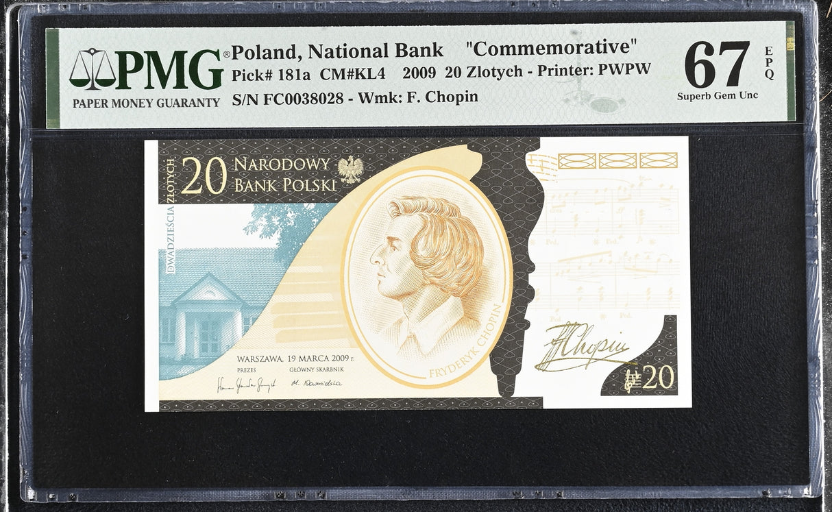 Poland 20 Zlotych 2009 Commemorative P 181 a Superb Gem UNC PMG 67 EPQ