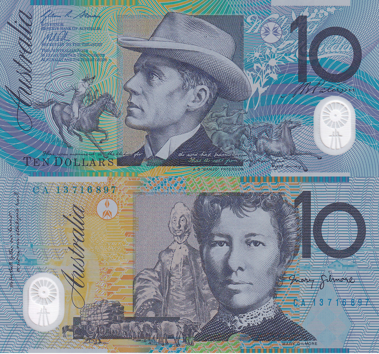Australia 10 Dollars 2013 P 58 g Polymer UNC ,Andrew Barton ,Mary Gilmore