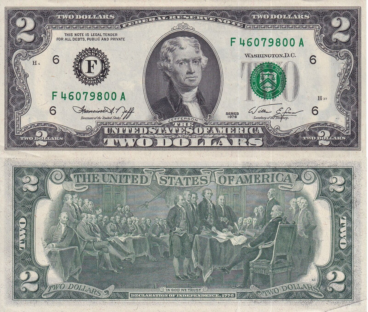United States 2 Dollars USA 1976 P 461 c "F" Atlanta GA AUnc