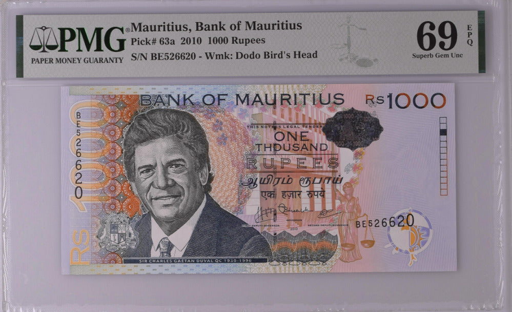 Mauritius 1000 Rupees 2010 P 63 a Superb Gem UNC PMG 69 EPQ Top Pop