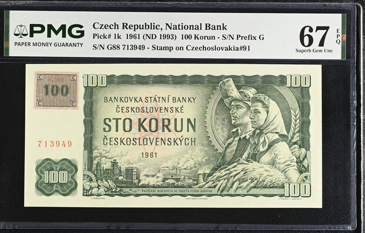 Czech Republic 100 Korun 1961 ND 1993 P 1 k Superb Gem UNC PMG 67 EPQ
