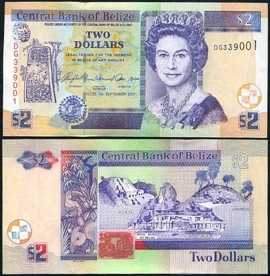 Belize 2 Dollars 2007 P 66 UNC