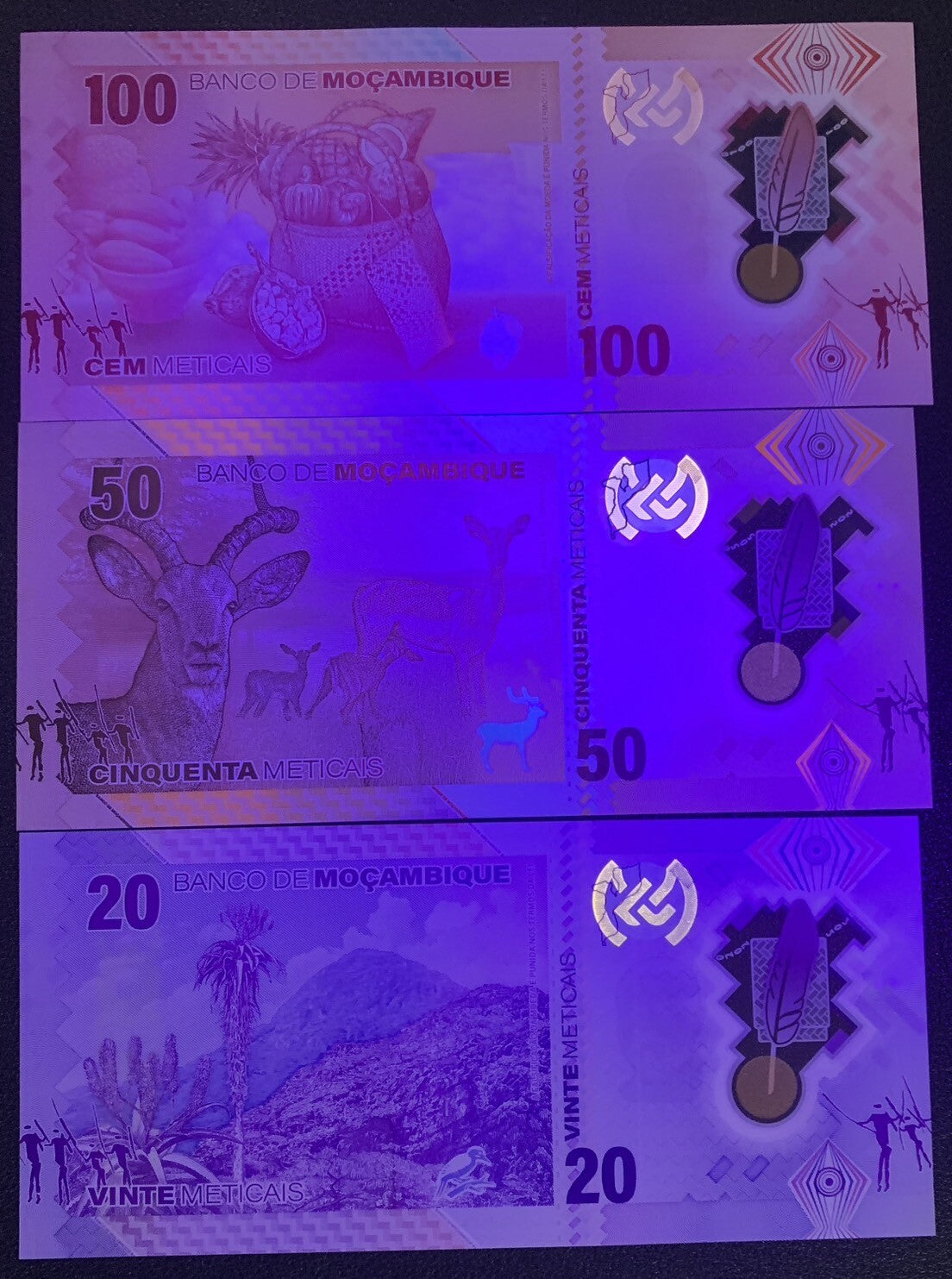 Mozambique set 3 UNC 20 50 100 Met. 2024 Polymer P 155 156 157 LOT 3 SETS 9 Pcs