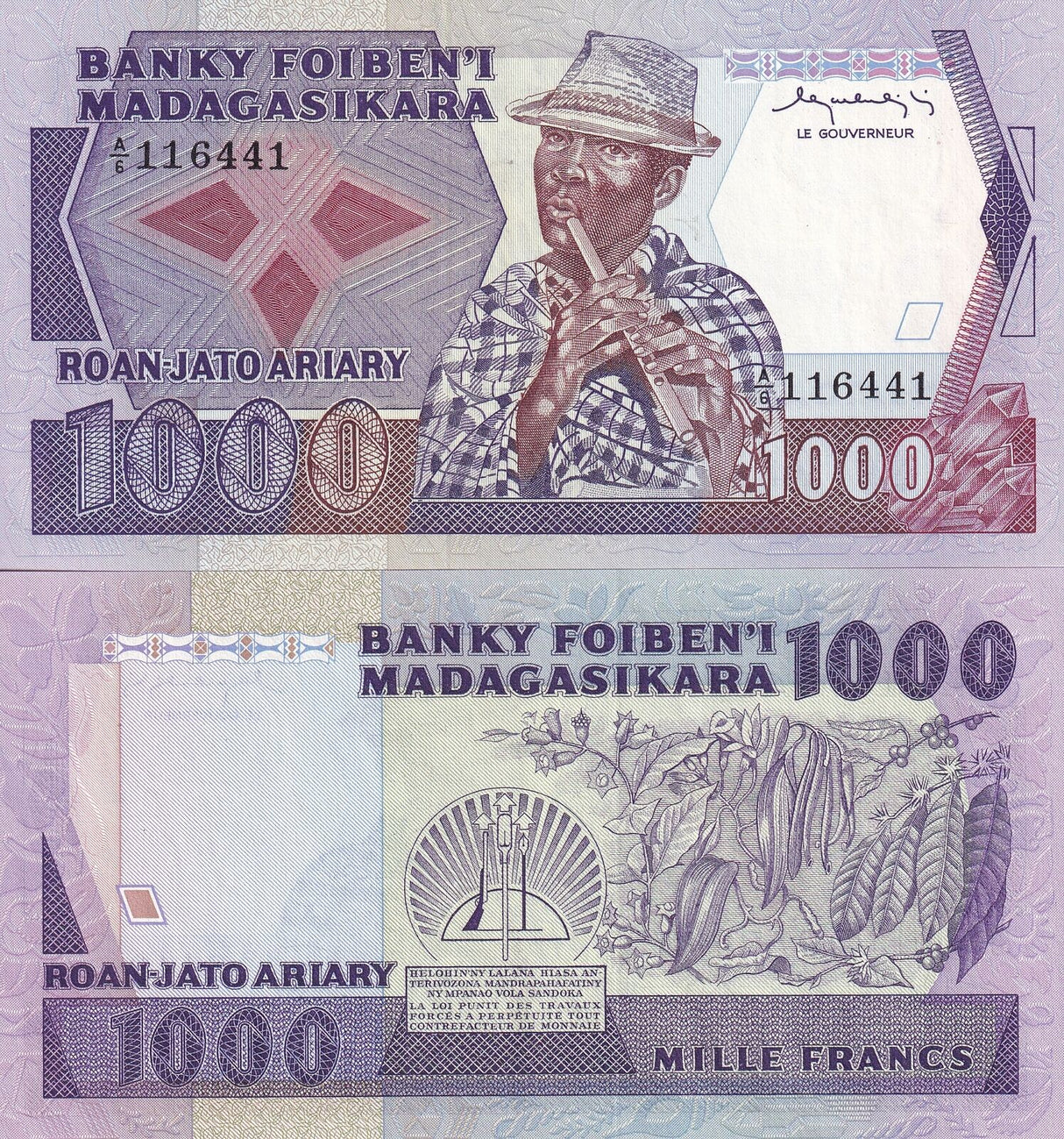 Madagascar 1000 Francs ND 1983-1987 P 68 a UNC