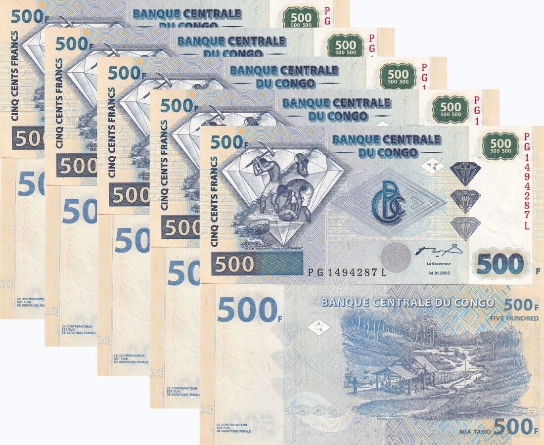 Congo 500 Francs 2002 P 96 G&D UNC LOT 5 PCS