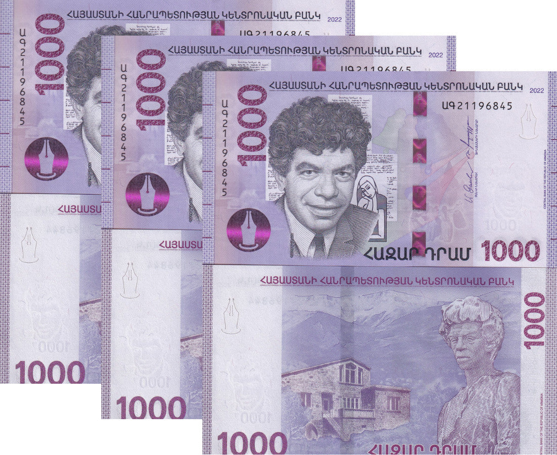 Armenia 1000 Dram 2022 P 61 New Sign UNC LOT 3 PCS
