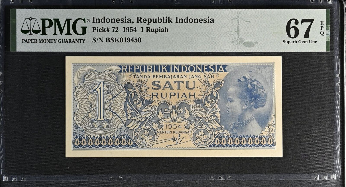 Indonesia 1 Rupiah 1954 P 72 Superb Gem UNC PMG 67 EPQ