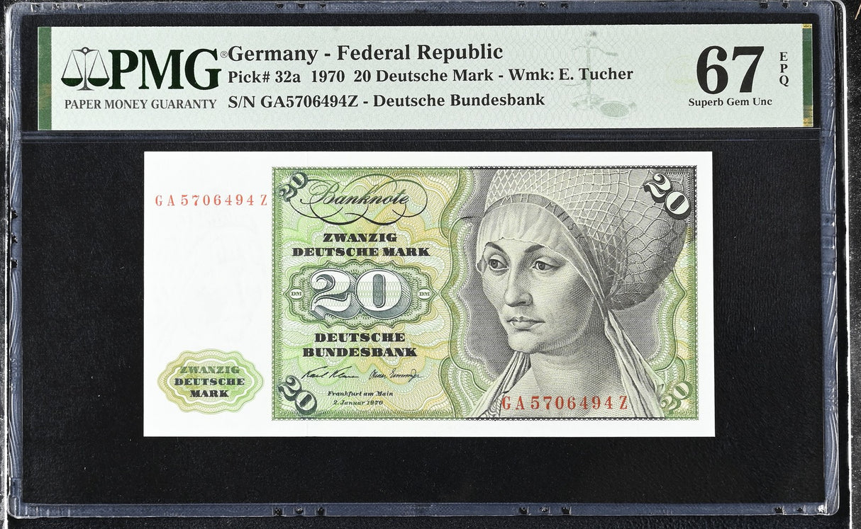 Germany 20 Deutsche Mark 1970 P 32 a Superb Gem UNC PMG 67 EPQ