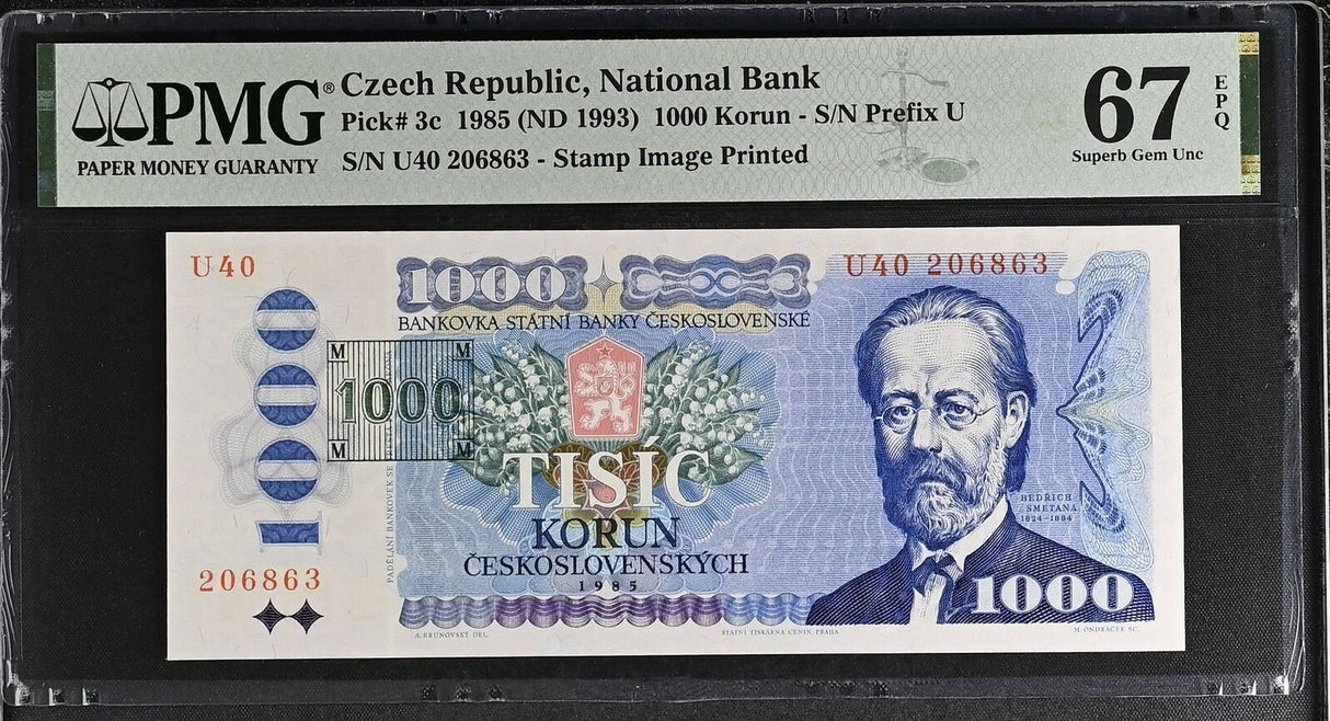 Czech Republic 1000 Korun 1985 ND 1993 P 3 c Superb Gem UNC PMG 67 EPQ