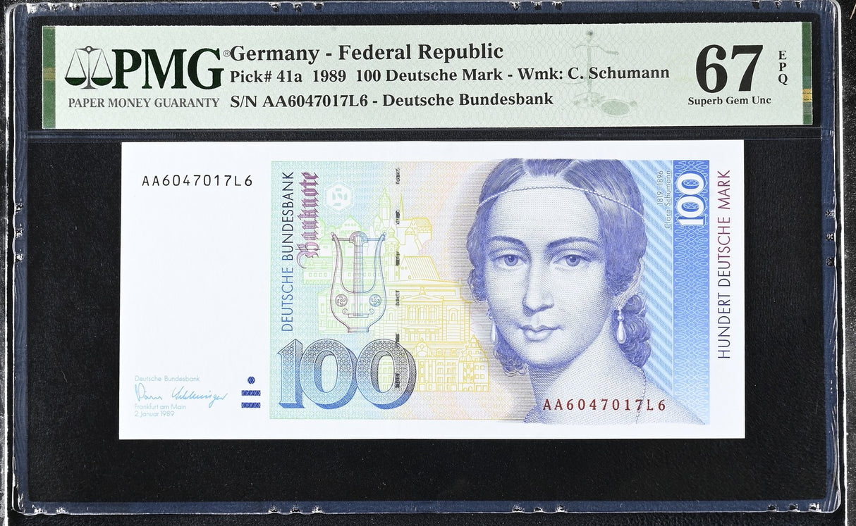 Germany Federal Republic 100 Mark 1989 P 41 AA Prefix Superb Gem UNC PMG 67 EPQ