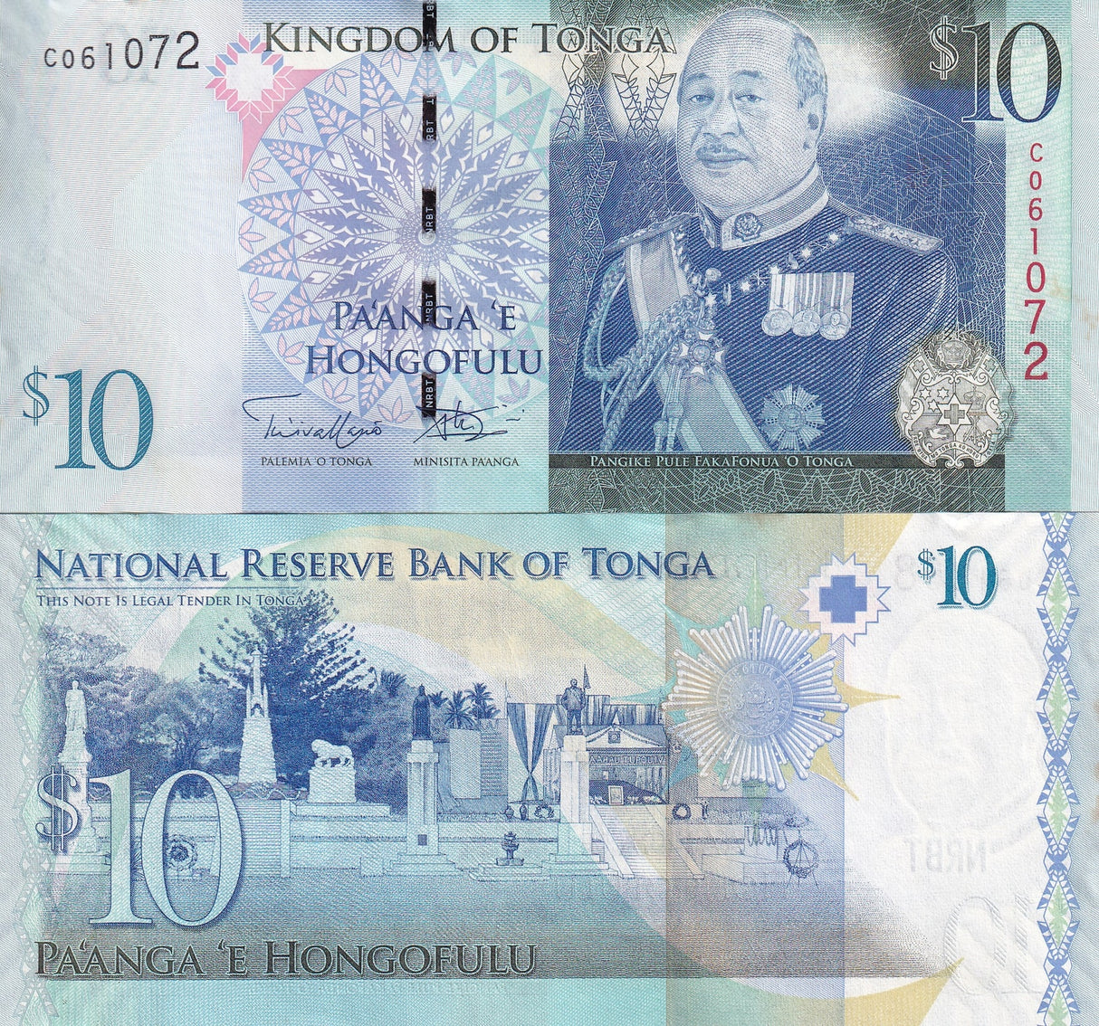 Tonga 10 PA'anga ND 2008 (2012) P 40b UNC W/TONE