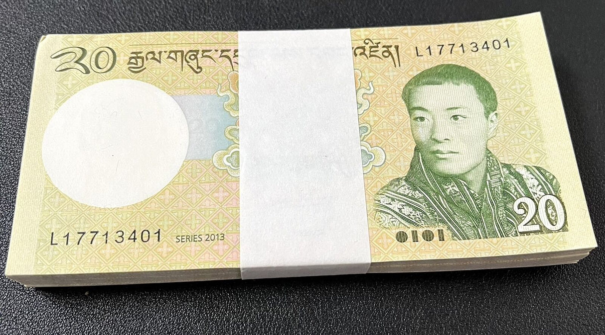 Bhutan 20 Ngultrum 2013 P 30 AUnc LOT 100 PCS 1 BUNDLE