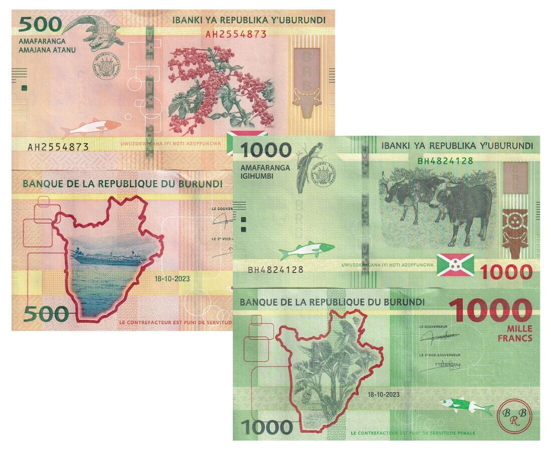 Burundi SET 2 PCS 500 1000 Francs 2023 P 50 P 51 New Sign UNC