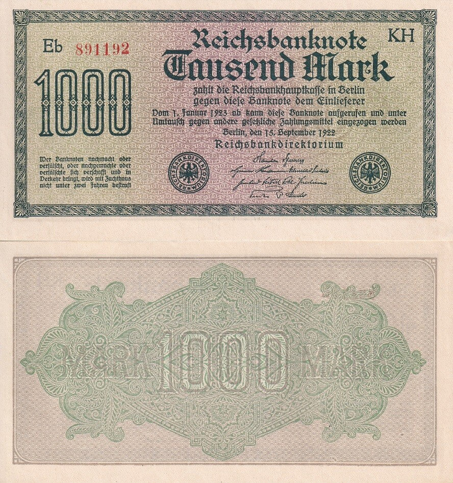 Germany 1000 Mark 1922 P 76 f AUnc