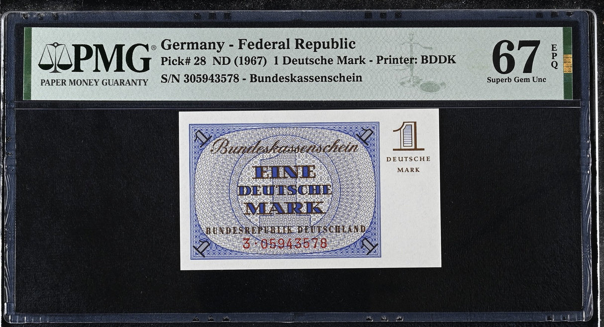 Germany Federal Republic 1 Deutsche Mark ND 1967 P 28 Superb Gem UNC PMG 67 EPQ