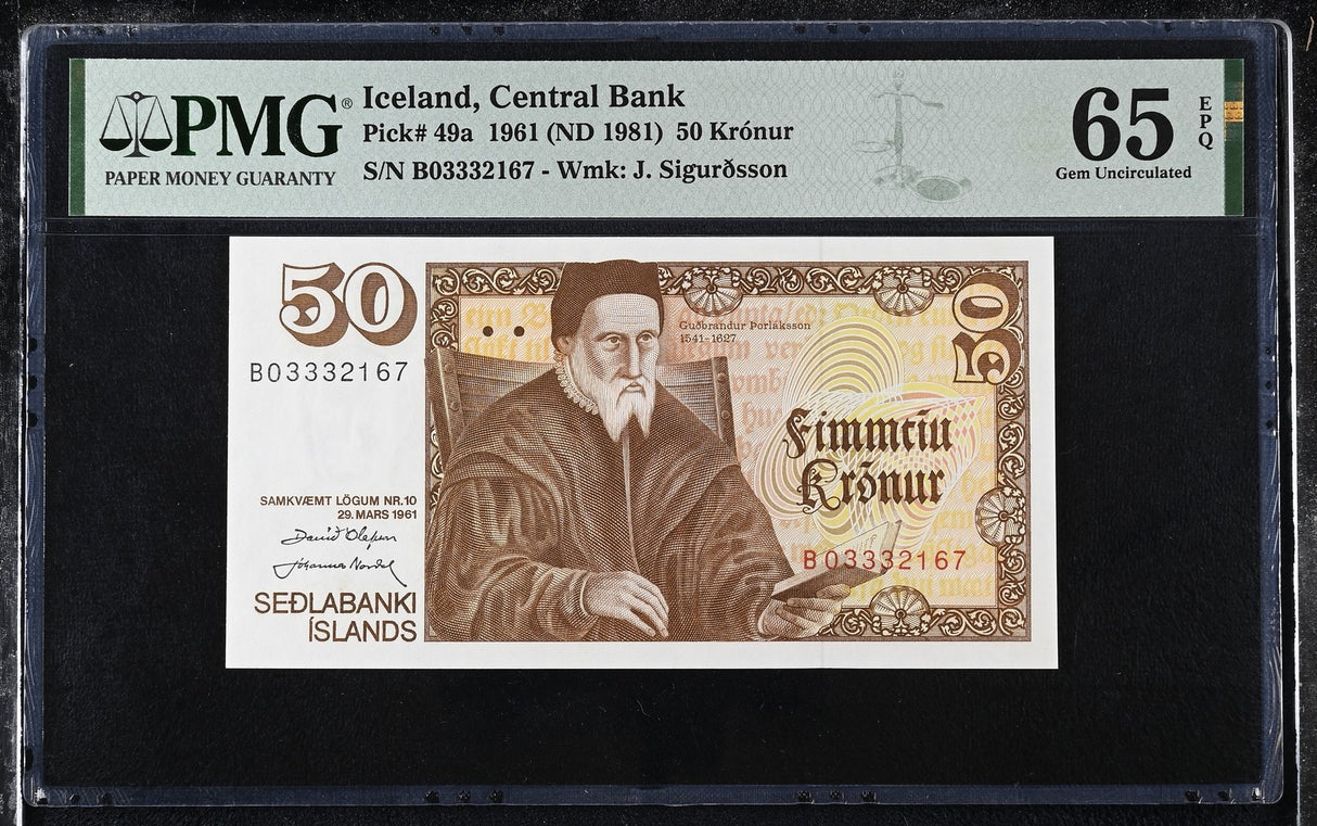 Iceland 50 Kronur 1961 ND 1981 P 49 a Gem UNC PMG 65 EPQ