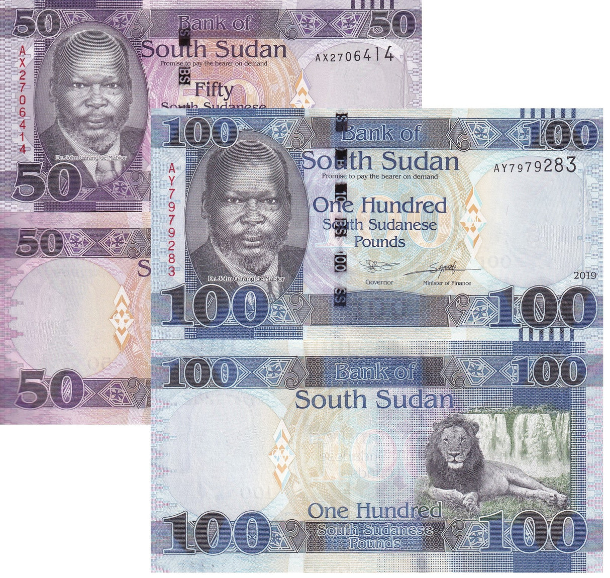 South Sudan Set 2 UNC 50 100 Pounds 2019 P 14 15