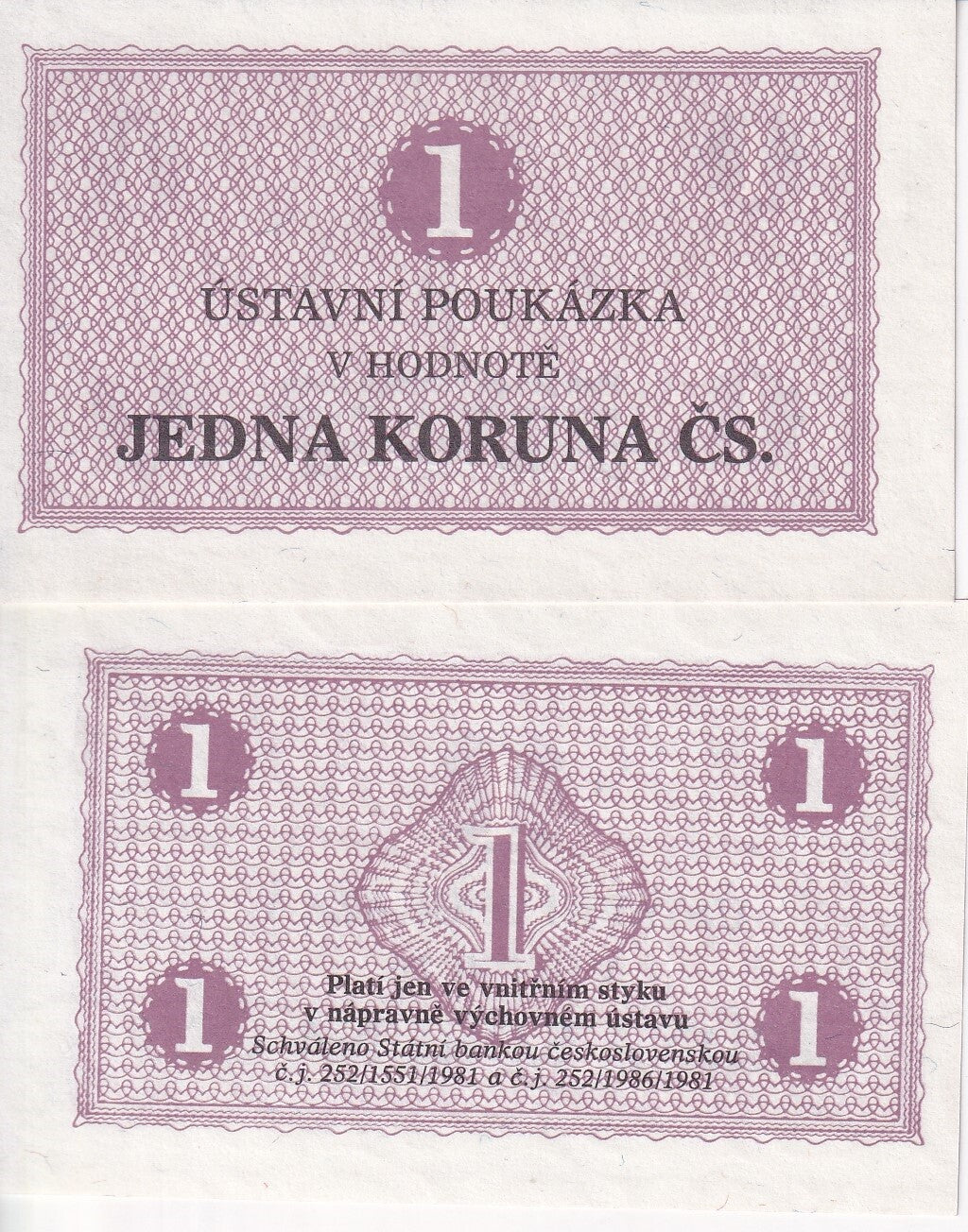 Czechoslovakia Prisoner Camp 1 Korun 1981 UNC