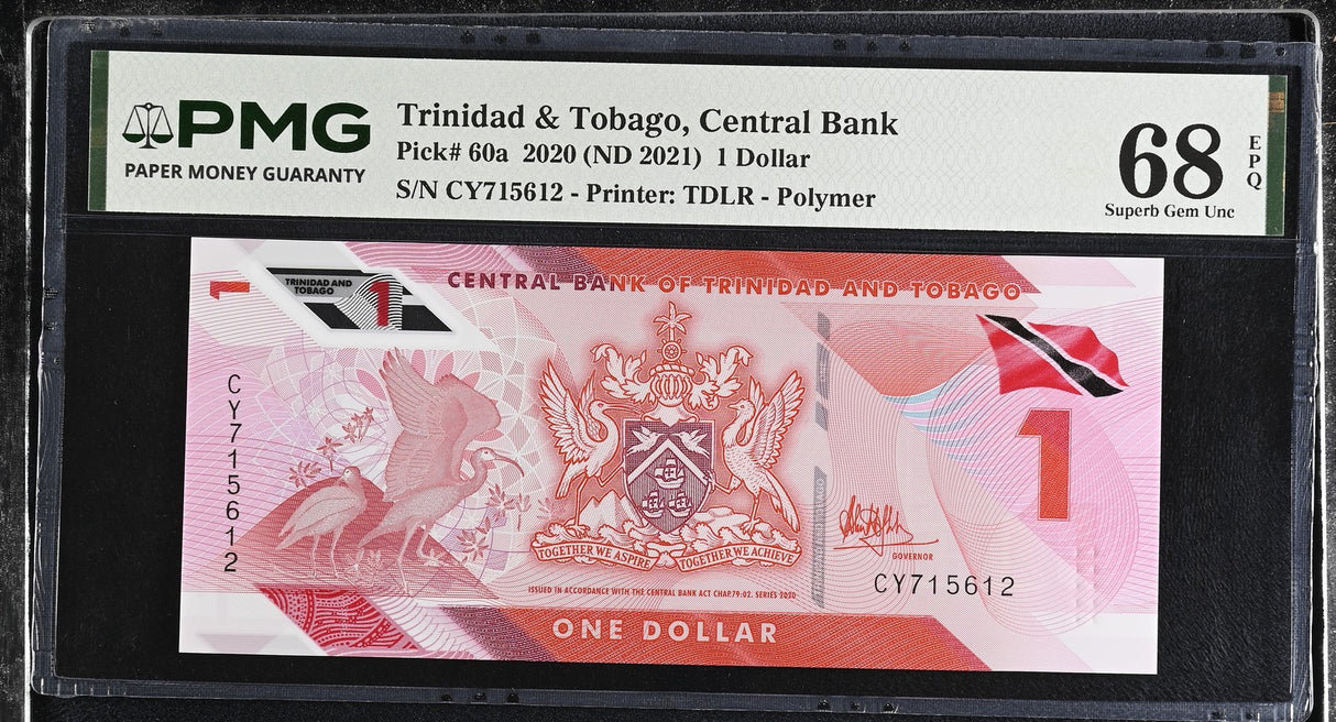 Trinidad & Tobago 1 Dollar 2020 ND 2021 P 60 a Superb Gem UNC PMG 68 EPQ