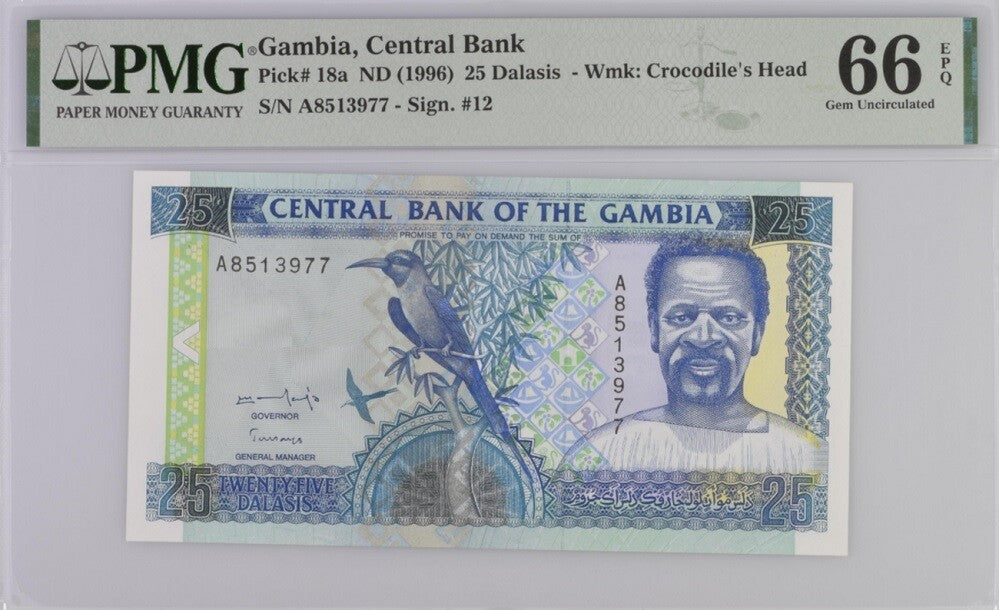 Gambia 25 Dalasis ND 1996 P 18 a Gem UNC PMG 66 EPQ