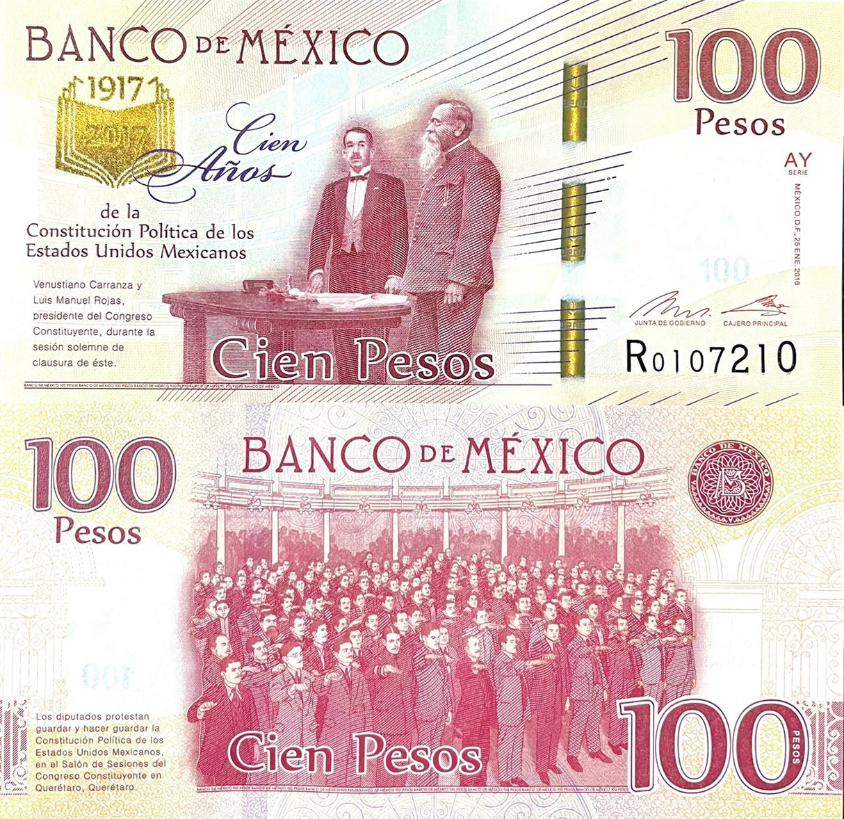 Mexico 100 Pesos 2017 Commemorative 100th P 130 UNC