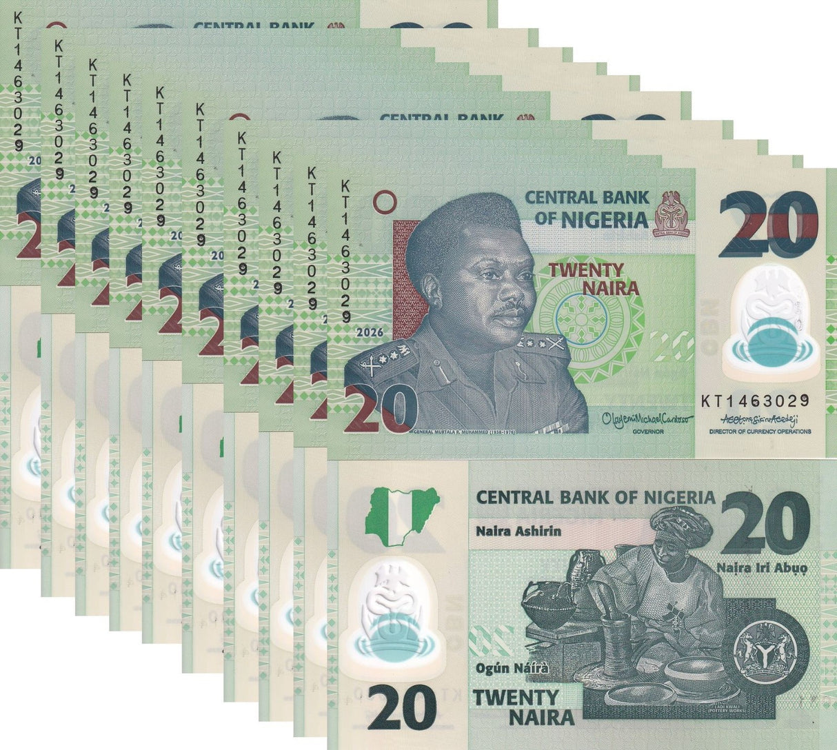 Nigeria 20 Naira 2026 P 40 Polymer UNC LOT 10 PCS