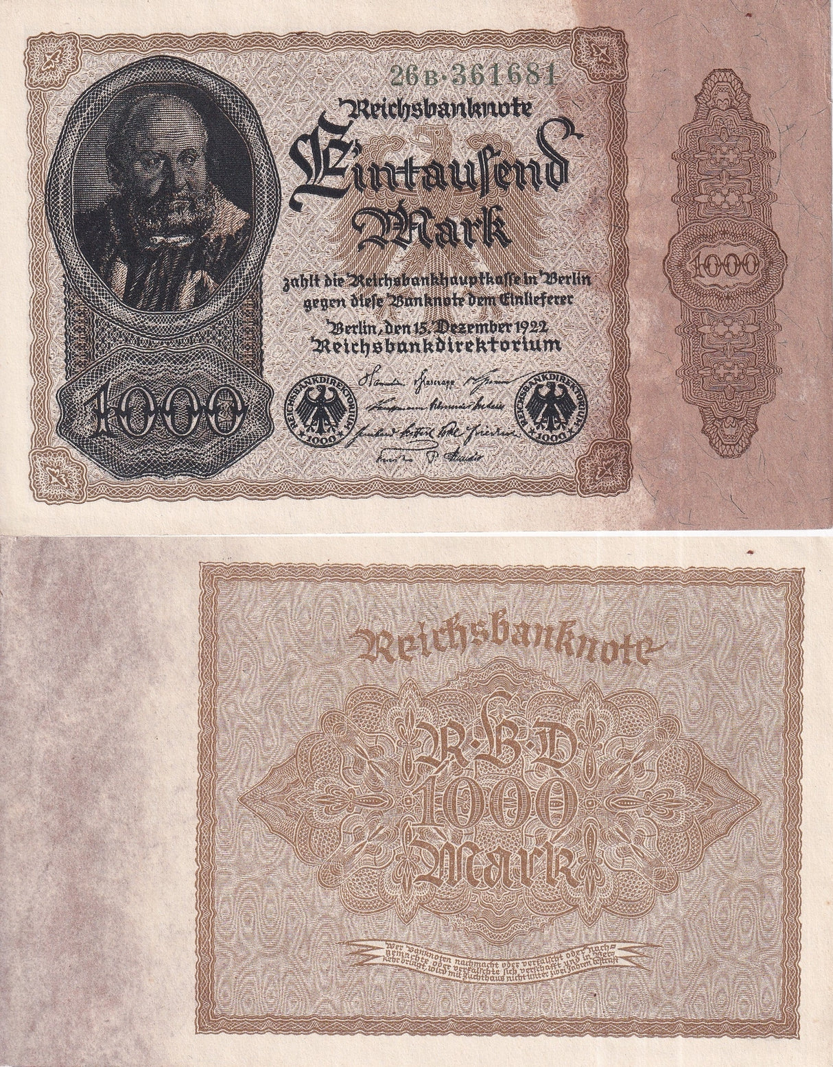 Germany 1000 Mark 1922 P 82 a AUnc