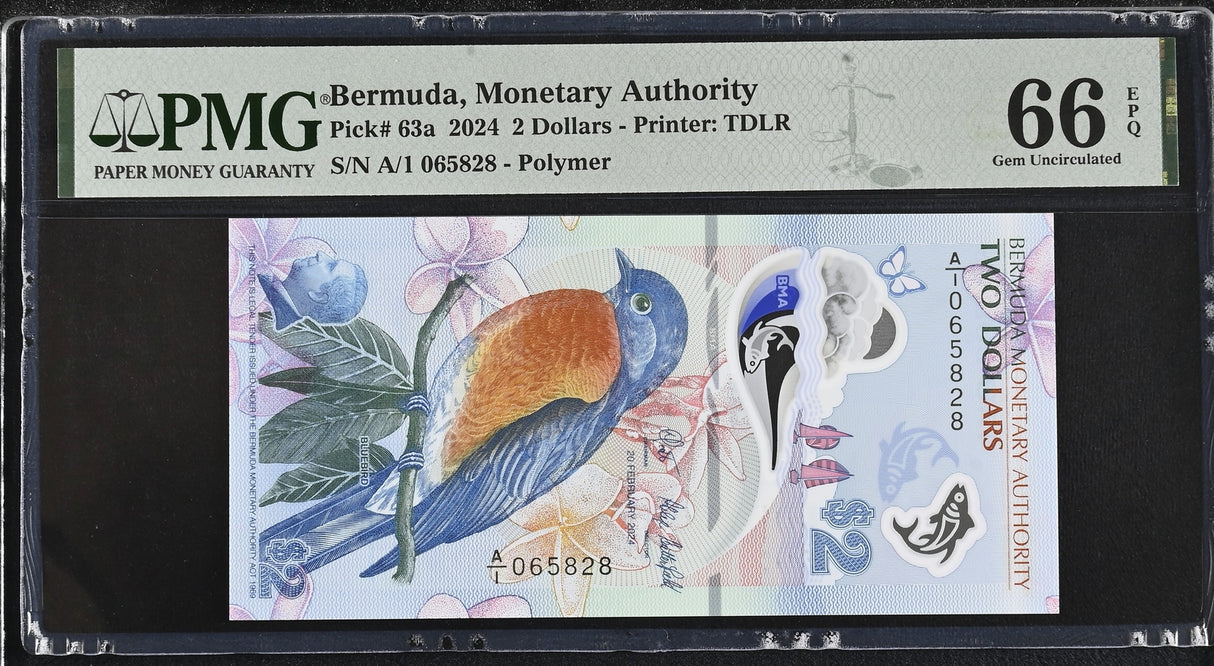 Bermuda 2 Dollars 2024 P 63 a Gem UNC PMG 66 EPQ