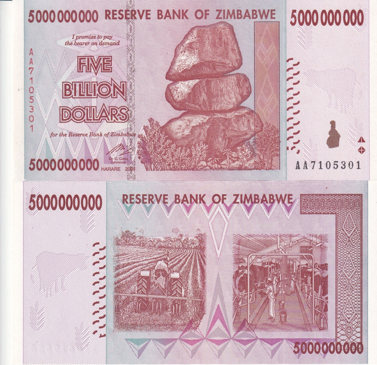 Zimbabwe 5 Billion Dollars 2008 P 84 Aunc