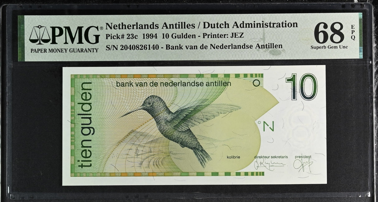 Netherlands Antilles 10 Gulden 1994 P 23 c Superb Gem UNC PMG 68 EPQ Top Pop