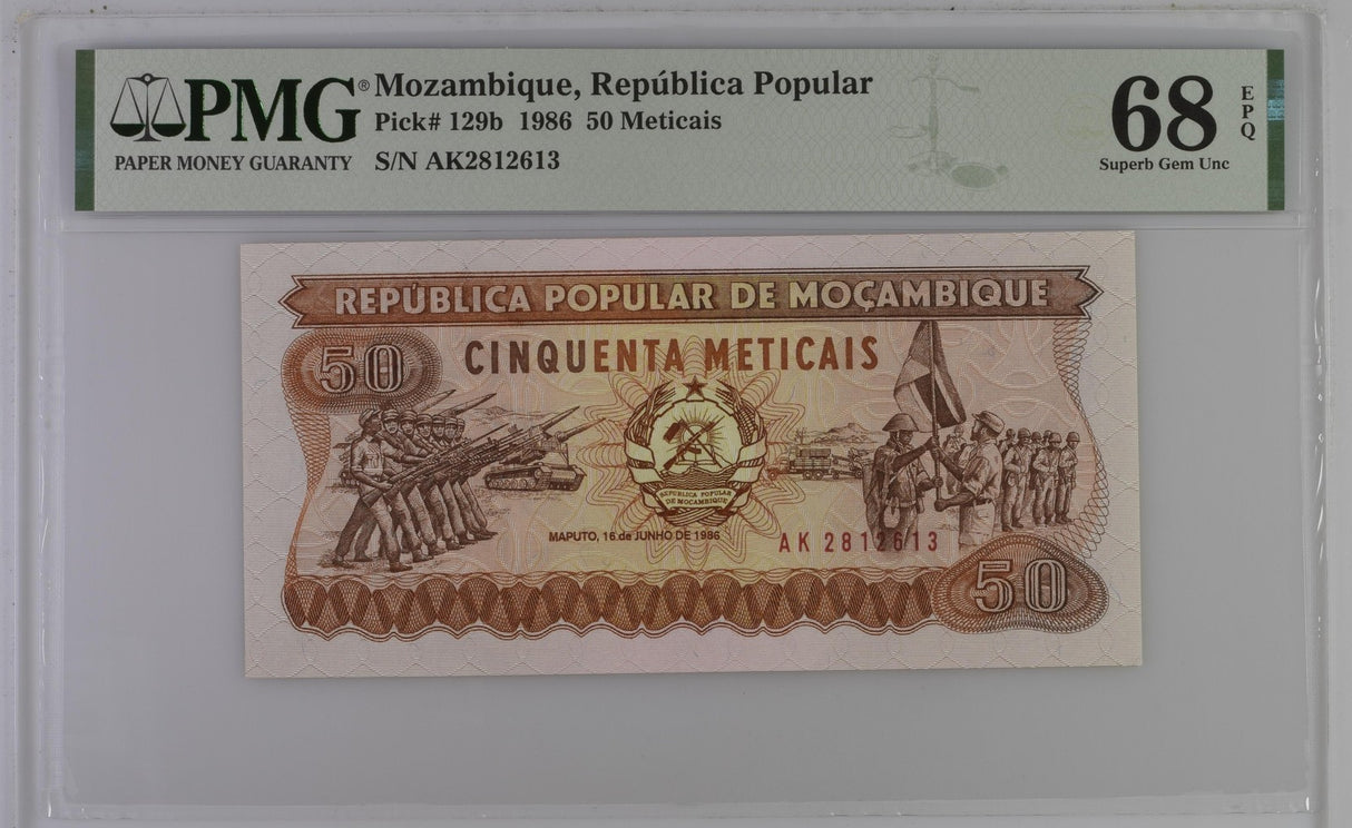 Mozambique 50 Meticais 1986 P 129 b Superb Gem UNC PMG 68 EPQ