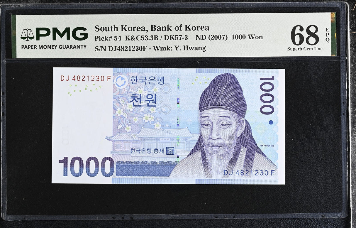 South Korea 1000 Won ND 2007 P 54 Superb Gem UNC PMG 68 EPQ