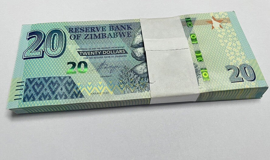 Zimbabwe 20 Dollars 2020 P 104 UNC LOT 100 PCS 1 BUNDLE