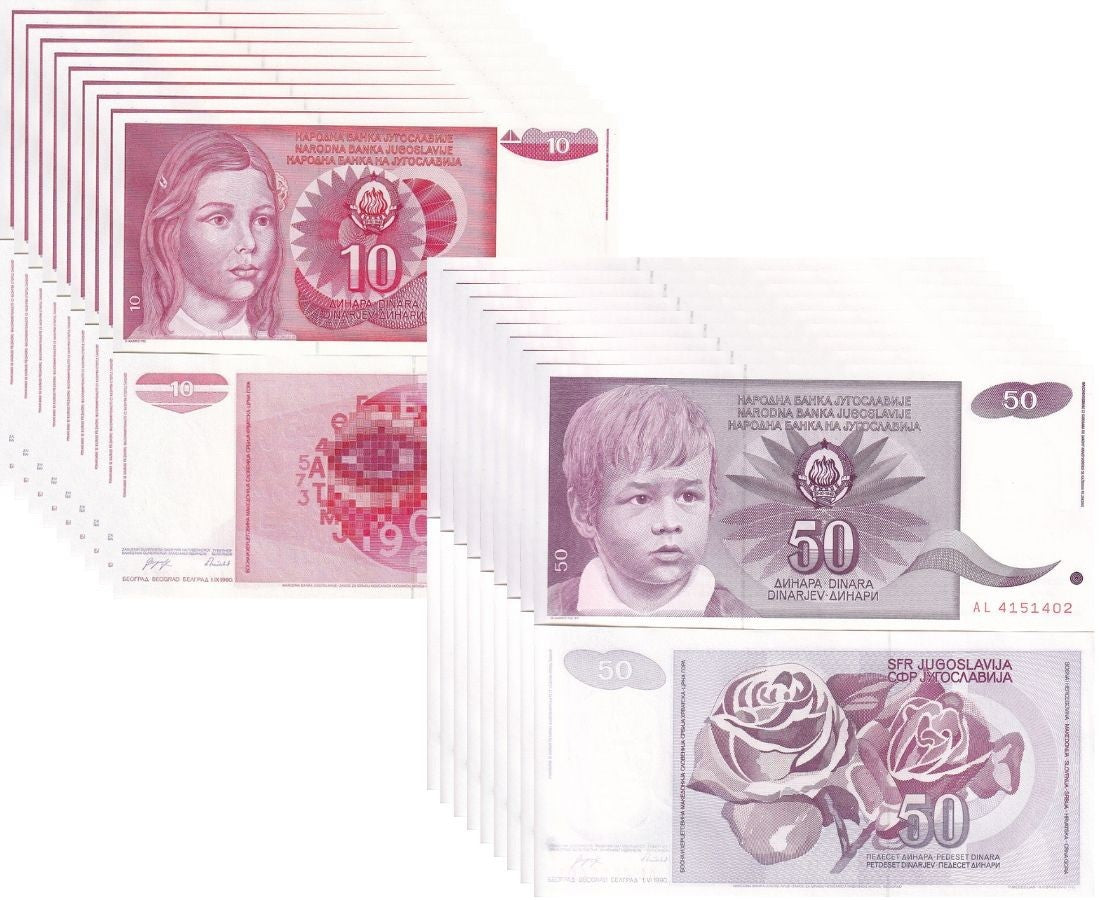 Yugoslavia SET 2 X LOT 10 = 20 UNC 10 50 Dinara 1990 P 103 104