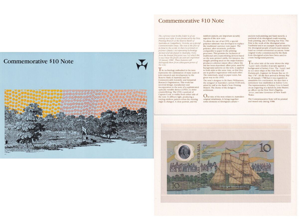 Australia 10 Dollars 1988 P 49 Commemorative Polymer UNC With Folder