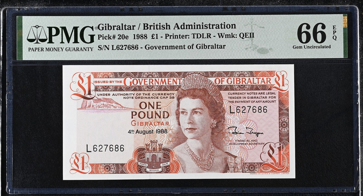 Gibraltar 1 Pounds 1988 P 20 e Gem UNC PMG 66 EPQ