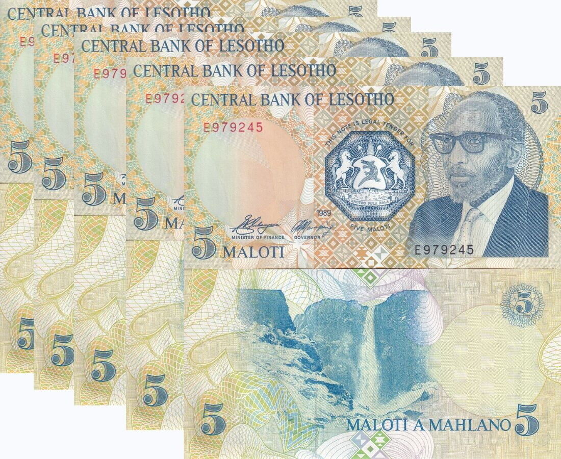 Lesotho 5 Maloti 1989 P 10 UNC LOT 5 PCS