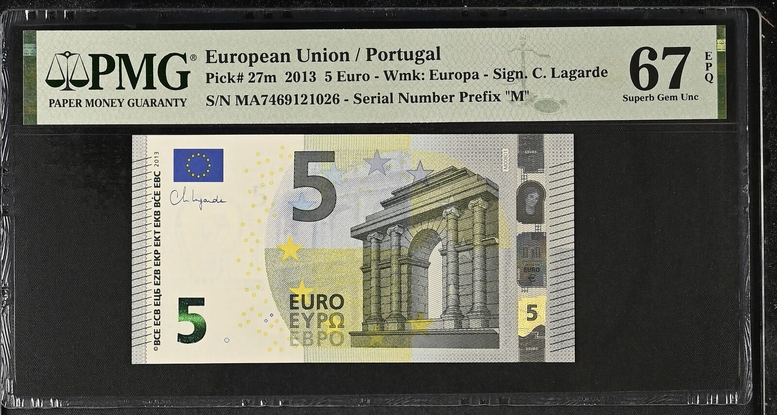 Euro 5 Euro Portugal 2013 P 27 m Superb Gem UNC PMG 67 EPQ – Noteshobby