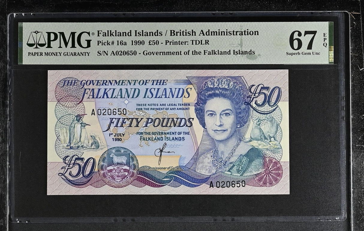 Falkland Islands 50 Pounds 1990 P 16 a Superb Gem UNC PMG 67 EPQ