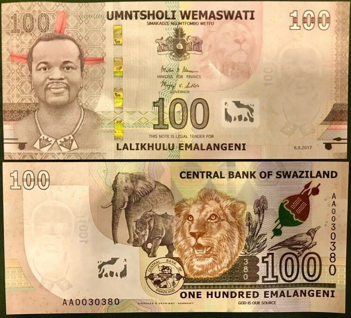 Swaziland 100 Emalangeni 2017/2018 P 42 HYBRID UNC