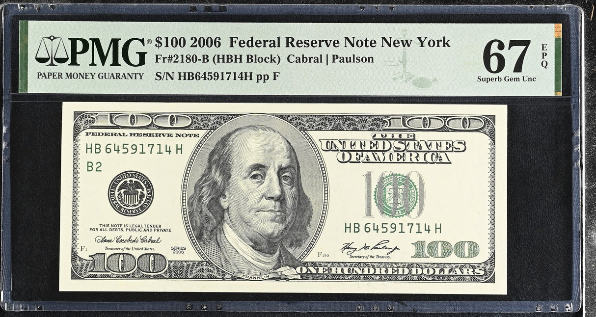 United States 100 Dollars USA 2006 P 528 B New York Superb Gem UNC PMG 67 EPQ