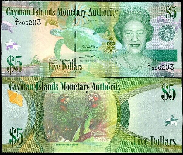 Cayman Islands 5 Dollars 2010 QEII PREFIX D/1 P 39 UNC
