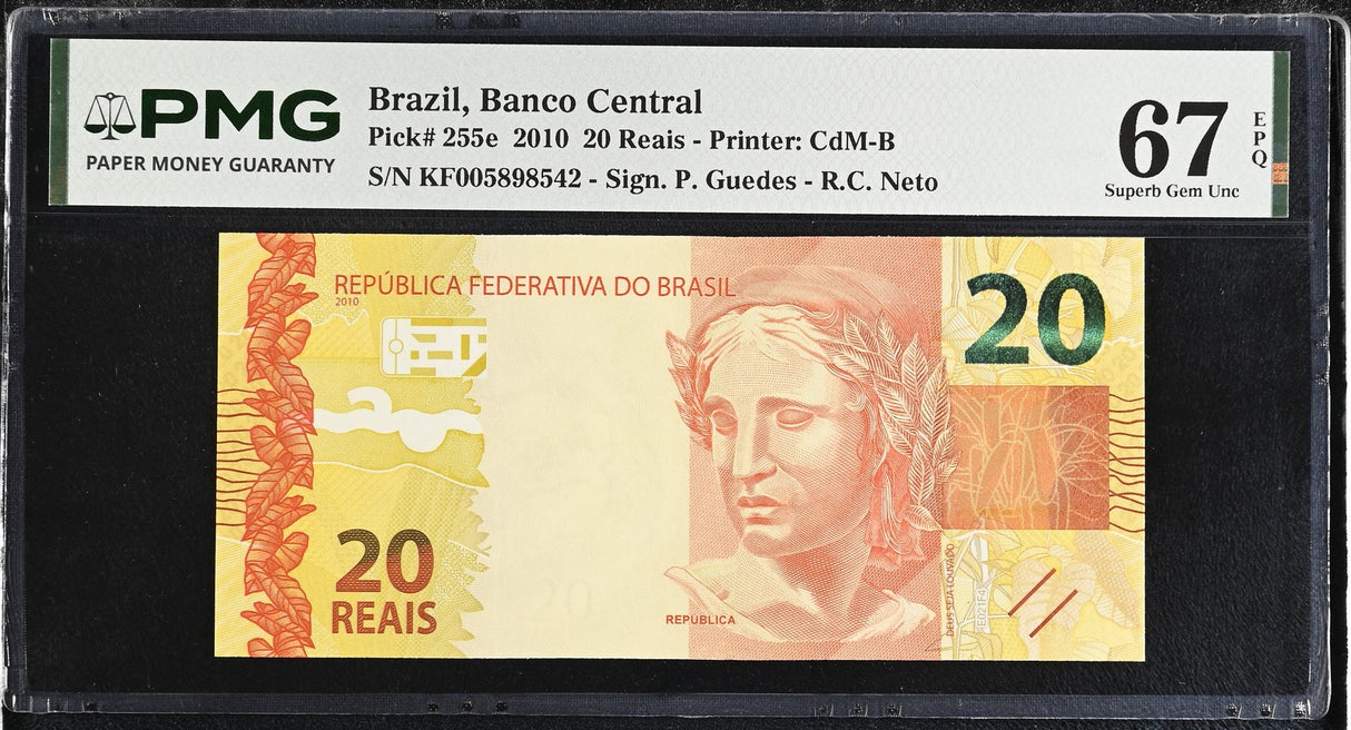 Brazil 20 Reais 2010 P 255 e Superb Gem UNC PMG 67 EPQ